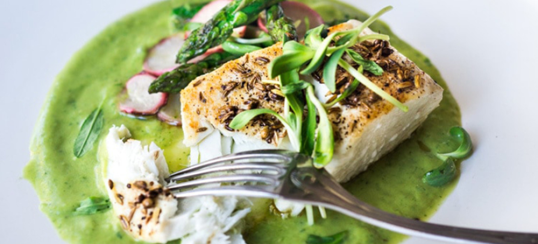 Baked Halibut with Fennel & Mustard Crust
